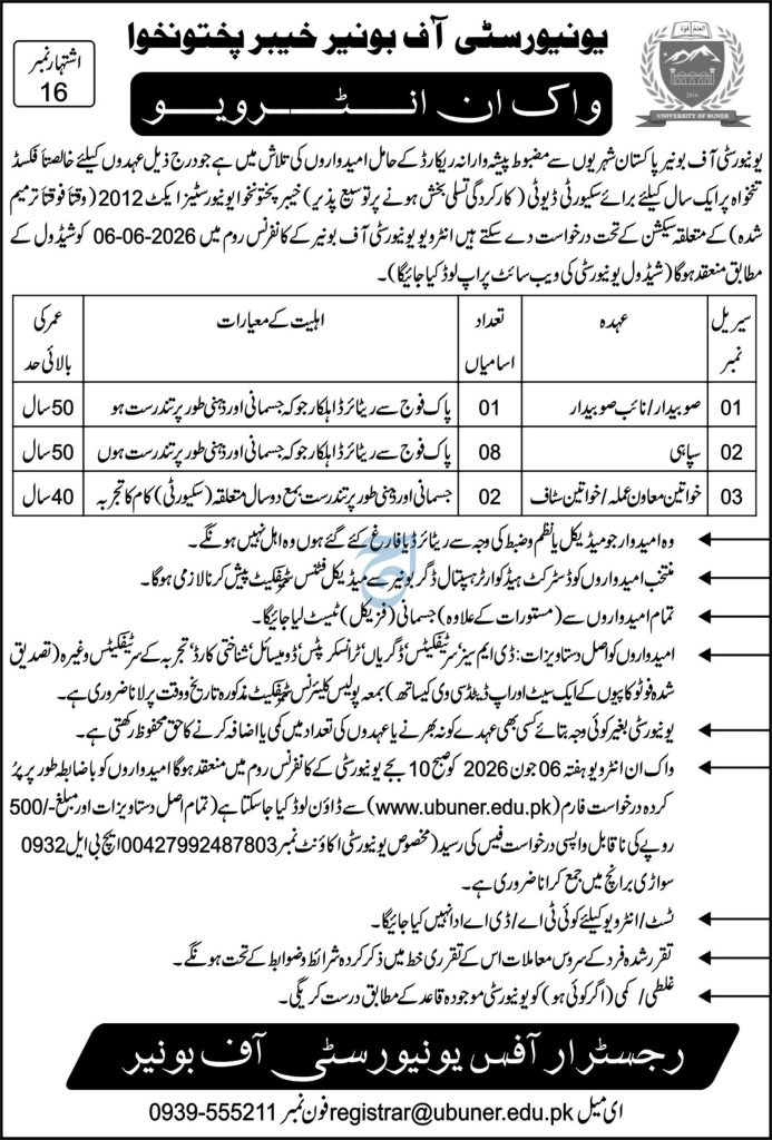 University of Buner Jobs 2026 Advertisement