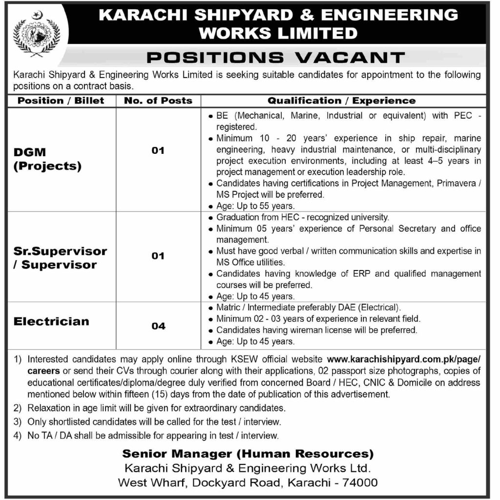 Karachi Shipyard Jobs 2026 Advertisement