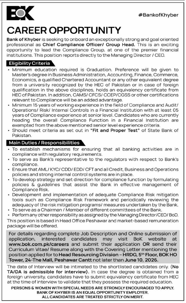 Bank of Khyber Jobs 2026 Advertisement