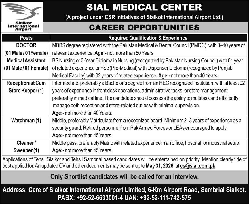 Sial Medical Center Jobs 2026 Career Opportunities Announcement