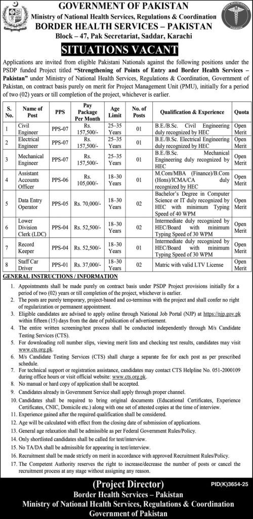 Border Health Services Pakistan Jobs 2026 Advertisement