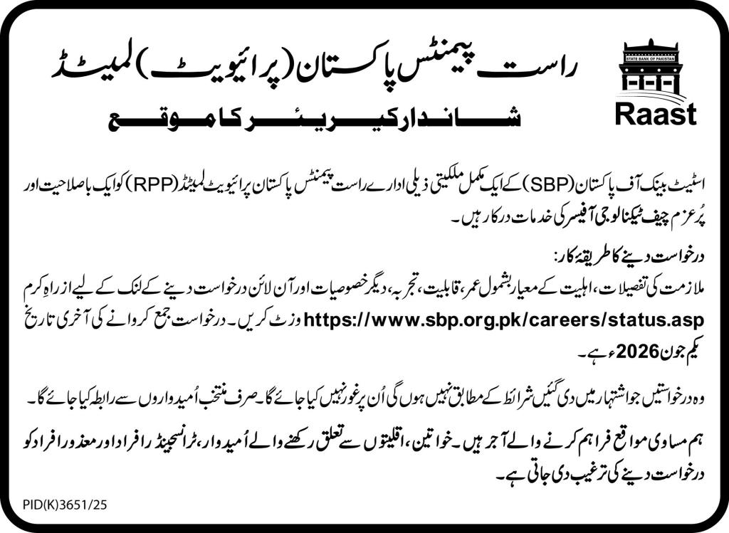 Raast Pakistan Jobs 2026 Advertisement