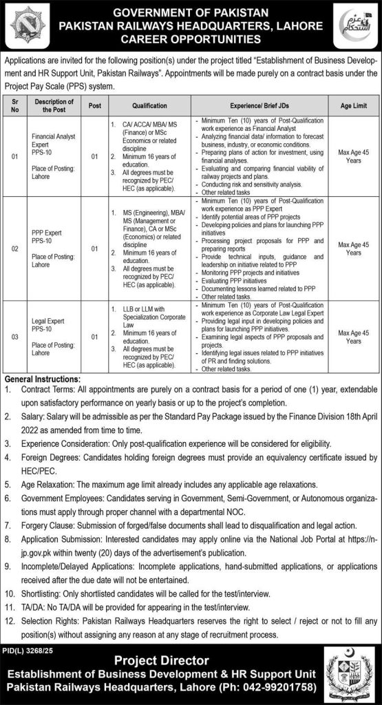 Pakistan Railways Jobs 2026 Advertisement