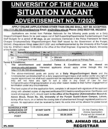 University of the Punjab Jobs 2026 Vacancy Announcement