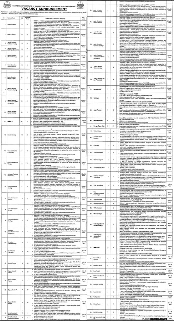 NSICRT Lahore Jobs 2026 Vacancy Announcement for Consultants and Medical Staff