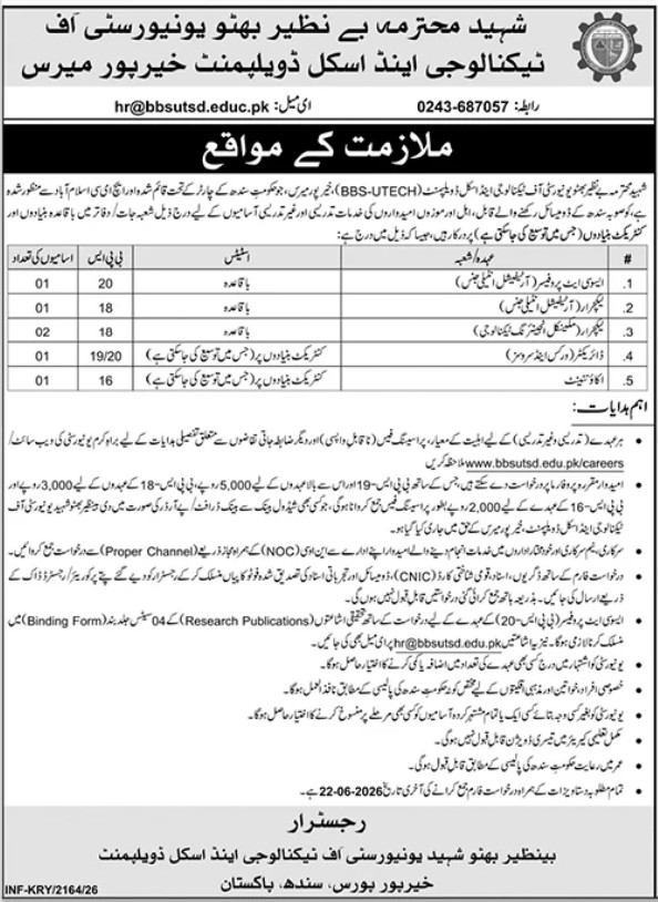 BBS-UTECH Khairpur Jobs 2026 Advertisement