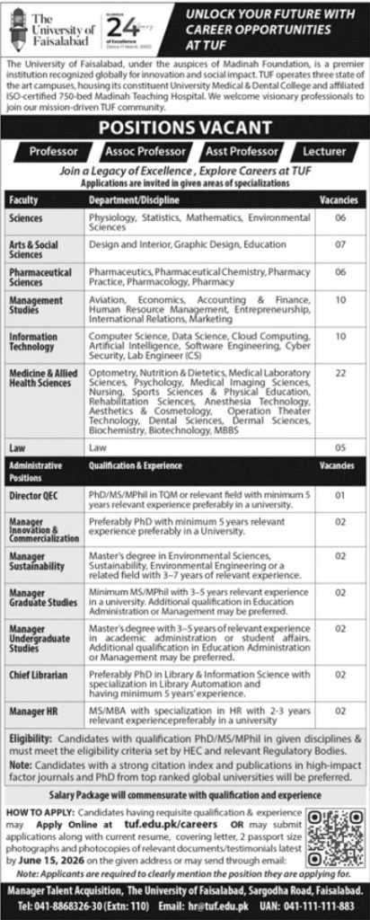 University of Faisalabad Jobs 2026 Advertisement
