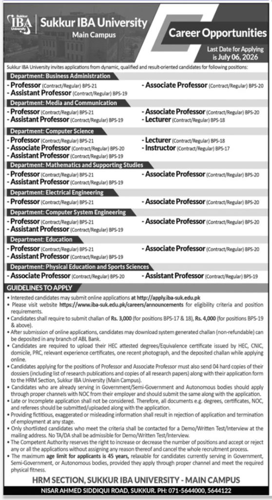 Sukkur IBA University Jobs 2026 Advertisement