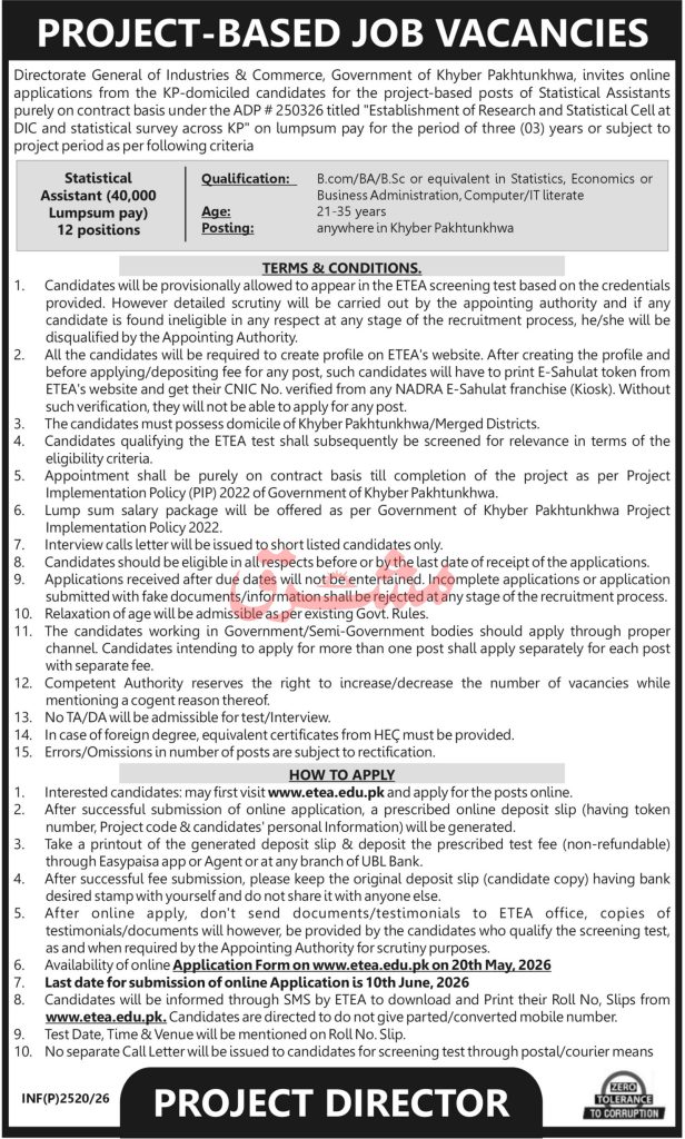 Statistical Assistant Jobs KPK 2026 Advertisement