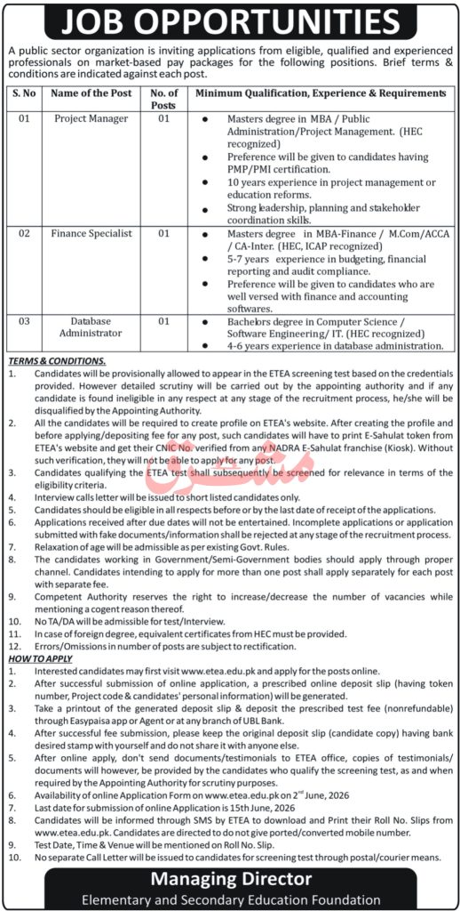 ESEF Jobs 2026 Advertisement