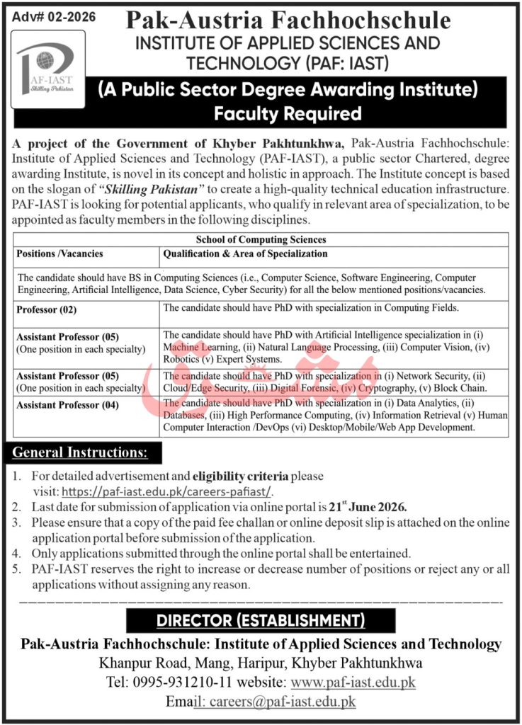 PAF-IAST Jobs 2026 Advertisement