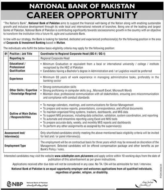 NBP Corporate Banking Jobs 2026 Advertisement