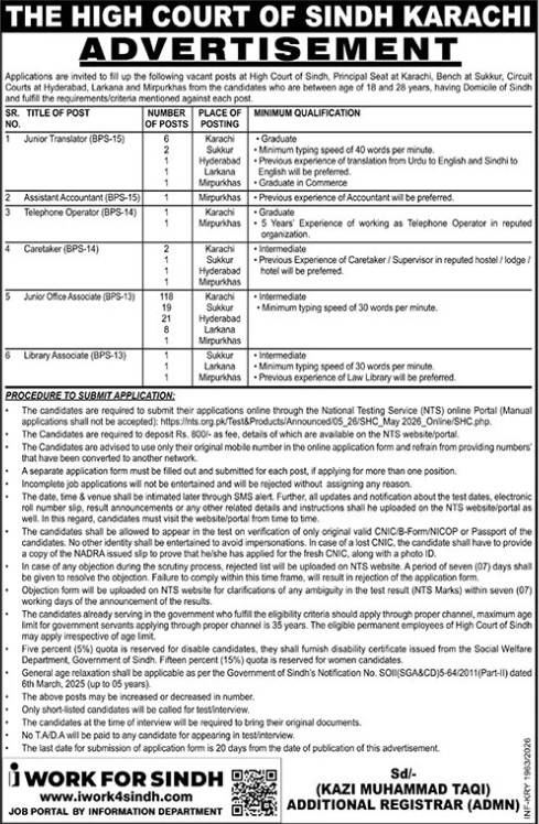 High Court of Sindh Jobs 2026 Vacancy Announcement