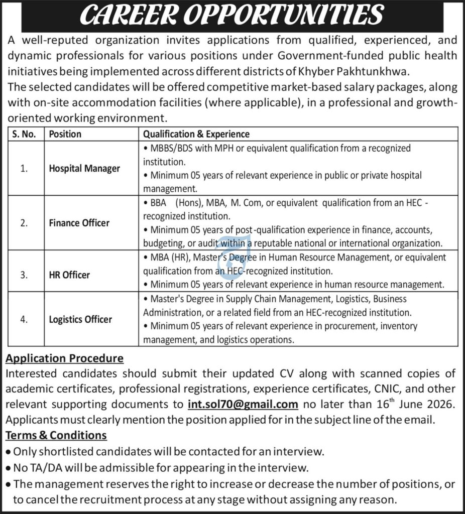 Public Health Jobs KP 2026 Advertisement