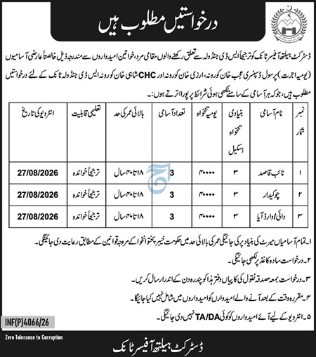 District Health Office Tank Jobs 2026 – 9 Latest Vacancies KPK