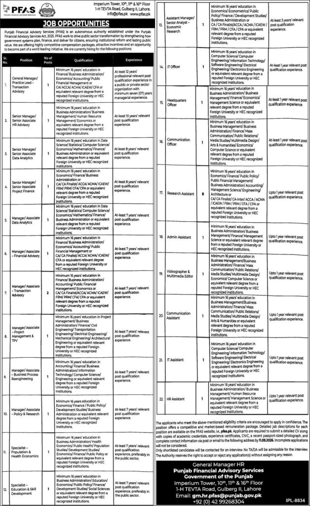 Punjab Financial Advisory Services Jobs 2026 Banner CareerHub.pk