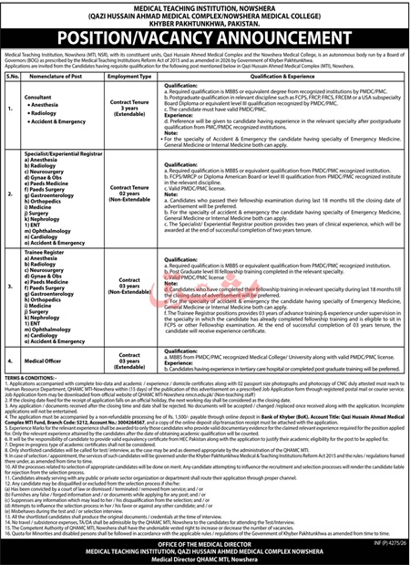MTI Nowshera Jobs 2026 Doctor Consultant Banner CareerHub.pk