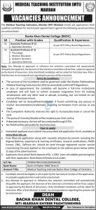 MTI Mardan Jobs 2026 Bacha Khan Dental College Faculty Advertisement Poster