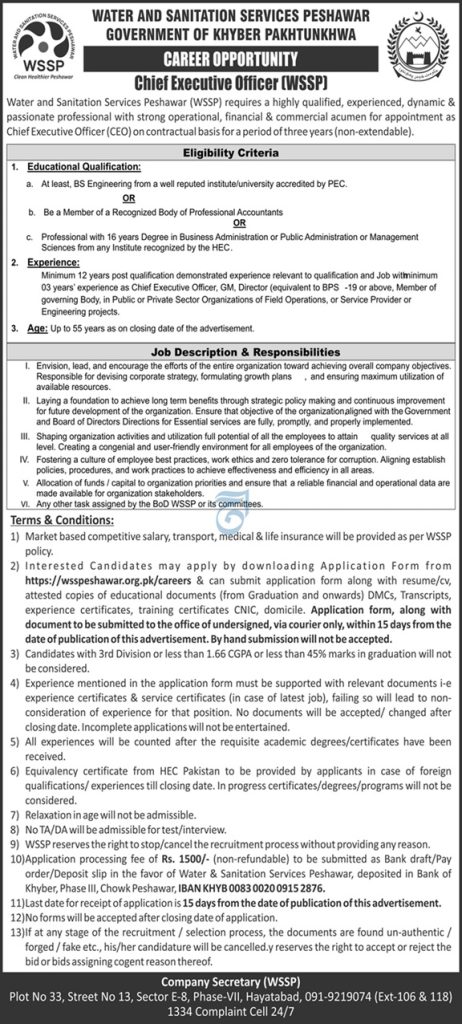 WSSP Jobs 2026 Chief Executive Officer CEO Recruitment Poster