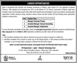 Ignite Jobs 2026 National Technology Fund Islamabad Official Poster