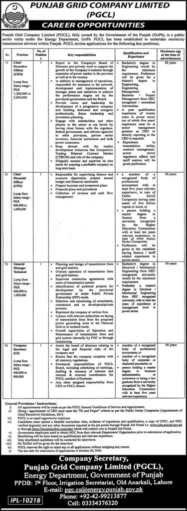 PGCL Jobs 2026 Punjab Grid Company Executive Vacancies Poster
