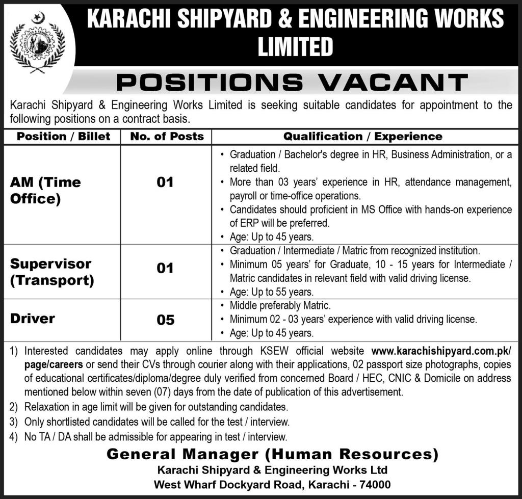 Karachi Shipyard Jobs 2026 AM Transport Supervisor Driver Poster