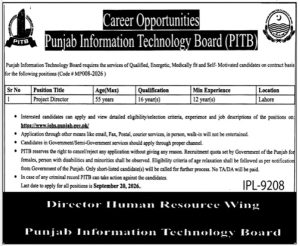 PITB Jobs 2026 Project Director Vacancy Apply Online Lahore