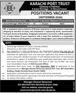 Karachi Port Trust Jobs 2026 General Manager BPS-20 Vacancy Advertisement