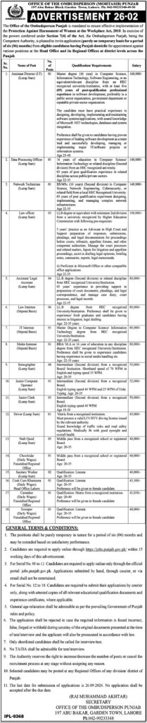 Ombudsperson Punjab Jobs 2026 Mohtasib Multiple Vacancies