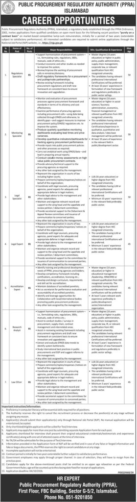 PPRA Jobs 2026 Regulations Legal Specialist Expert Vacancies