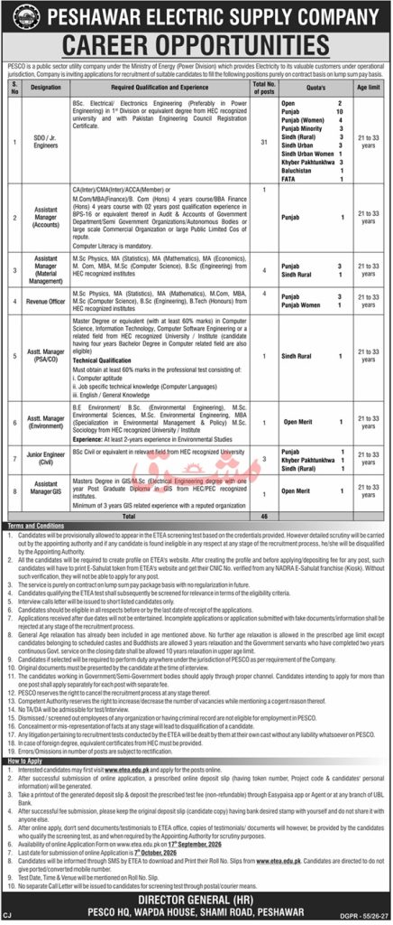 PESCO Jobs 2026 SDO Electrical and Assistant Manager Vacancies