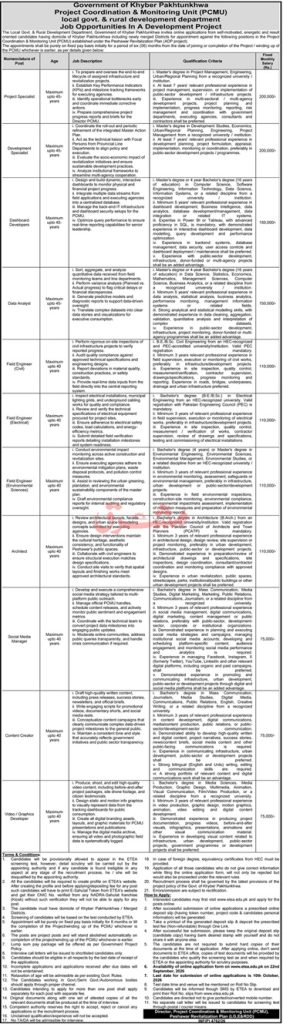 Local Government KPK Jobs 2026 PCMU Peshawar Revitalization Vacancies