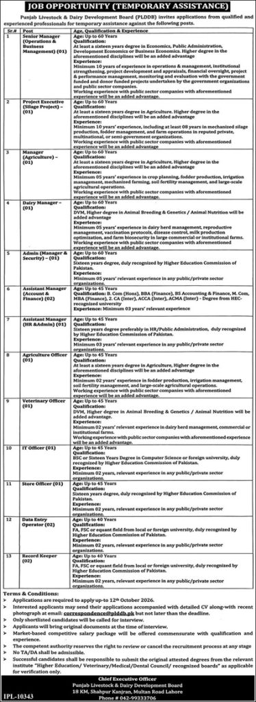 PLDDB Jobs 2026 Punjab Livestock Dairy Board Poster