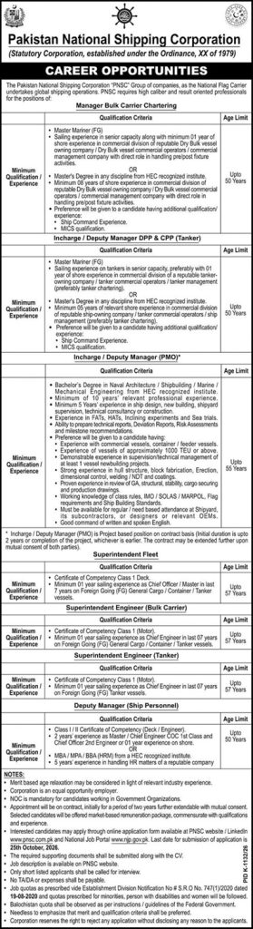 PNSC Jobs 2026 Fleet Superintendent Chartering Manager Poster